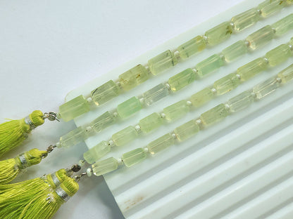 Natural Prehnite Faceted Cylindrical Gemstone Beads