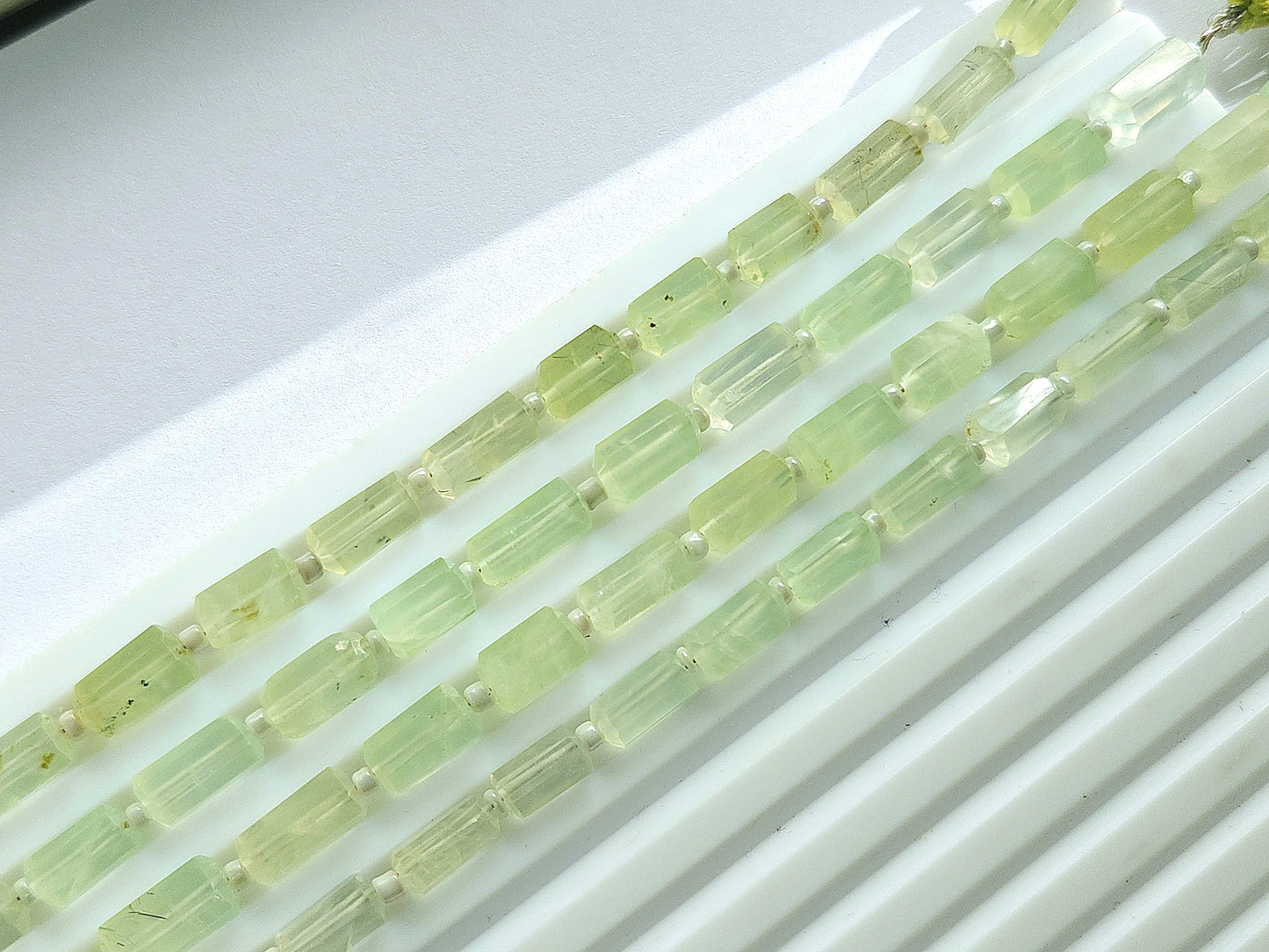 Natural Prehnite Faceted Cylindrical Gemstone Beads