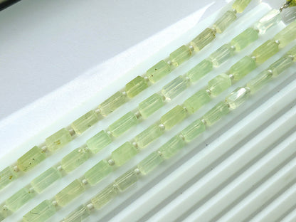 Natural Prehnite Faceted Cylindrical Gemstone Beads