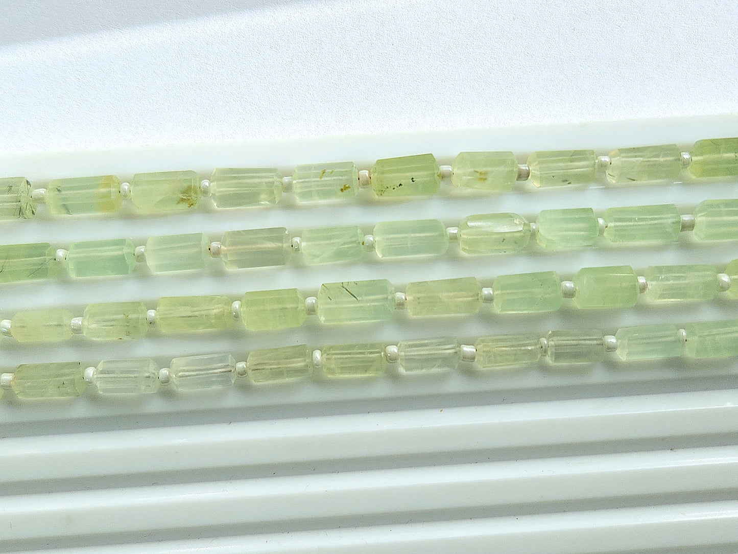Natural Prehnite Faceted Cylindrical Gemstone Beads