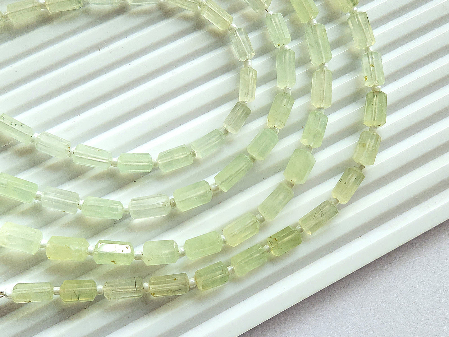 Natural Prehnite Faceted Cylindrical Gemstone Beads