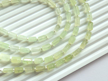 Natural Prehnite Faceted Cylindrical Gemstone Beads