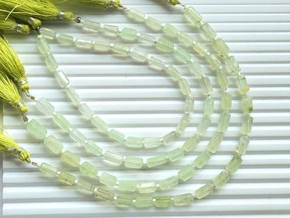 Natural Prehnite Faceted Cylindrical Gemstone Beads
