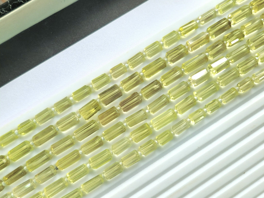 Natural Lemon Quartz Faceted Cylindrical Gemstone Beads