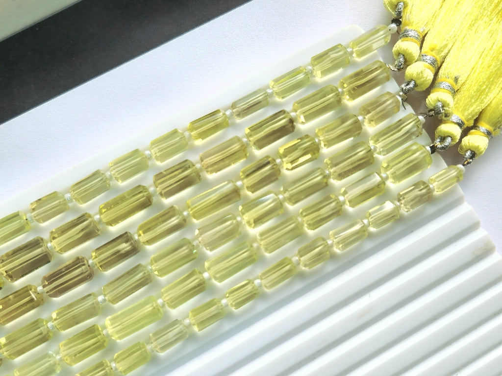Natural Lemon Quartz Faceted Cylindrical Gemstone Beads