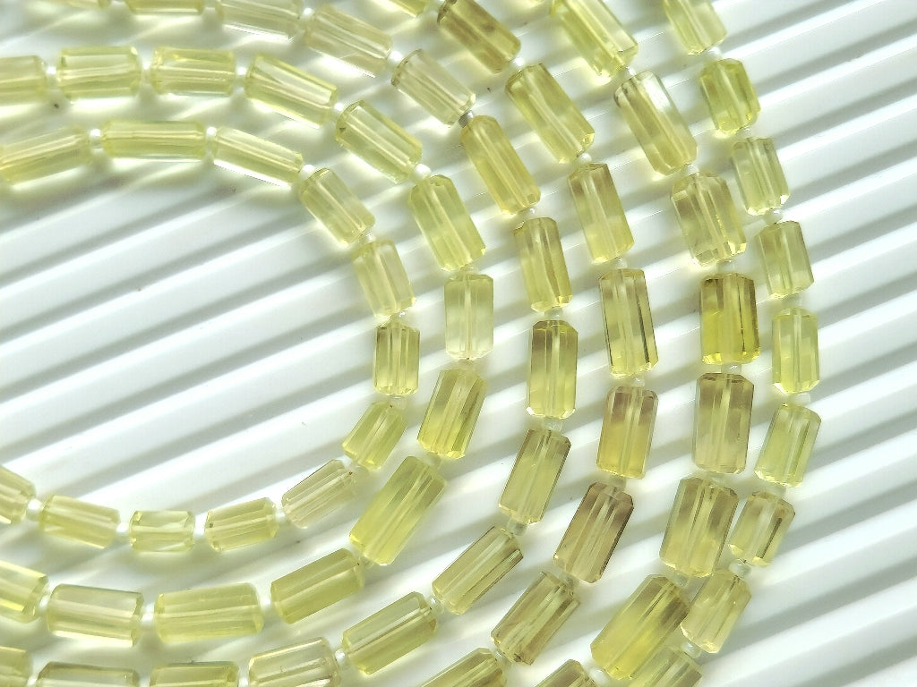 Natural Lemon Quartz Faceted Cylindrical Gemstone Beads