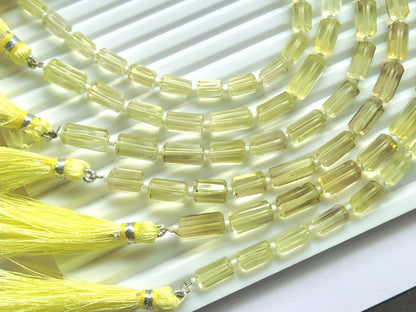Natural Lemon Quartz Faceted Cylindrical Gemstone Beads