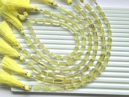 Natural Lemon Quartz Faceted Cylindrical Gemstone Beads