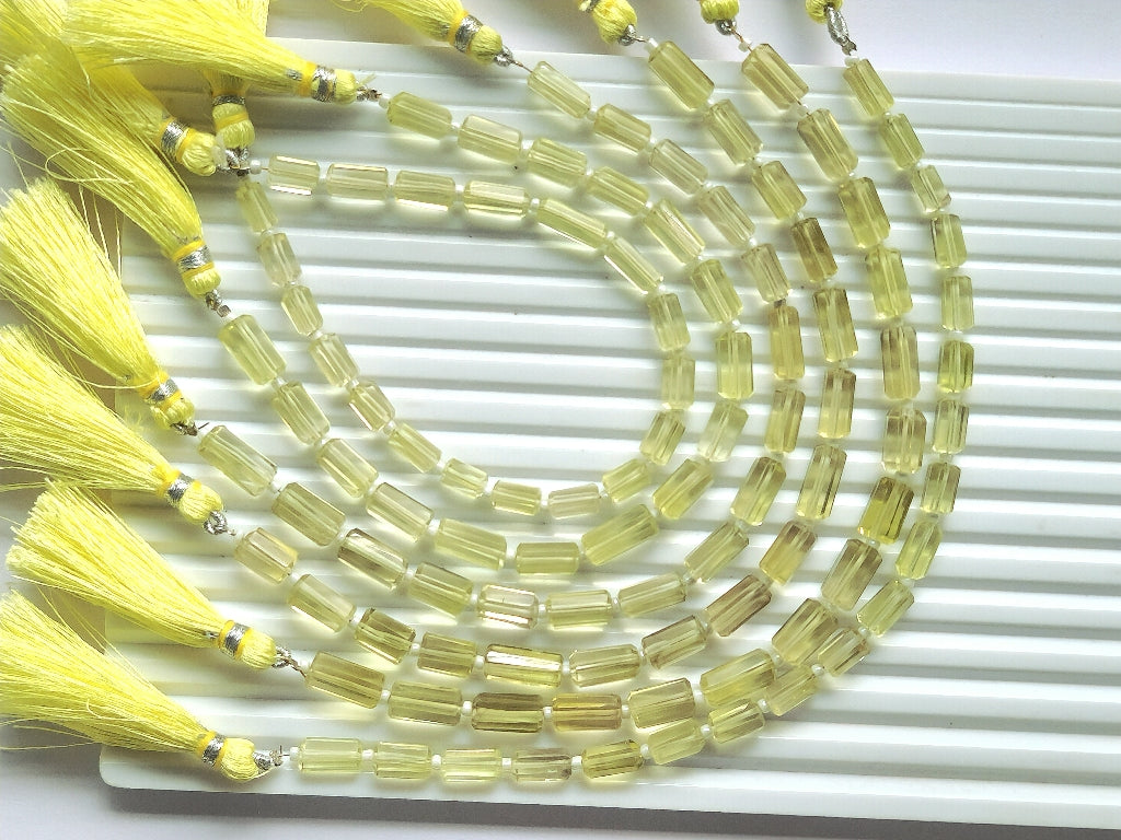 Natural Lemon Quartz Faceted Cylindrical Gemstone Beads