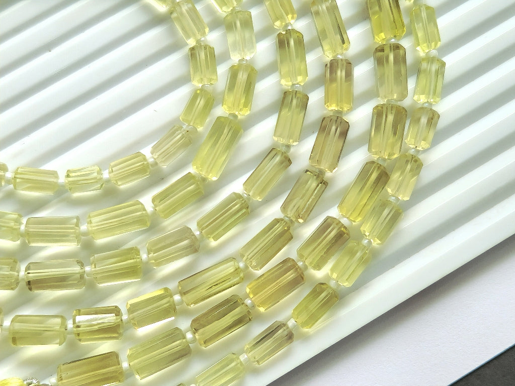 Natural Lemon Quartz Faceted Cylindrical Gemstone Beads