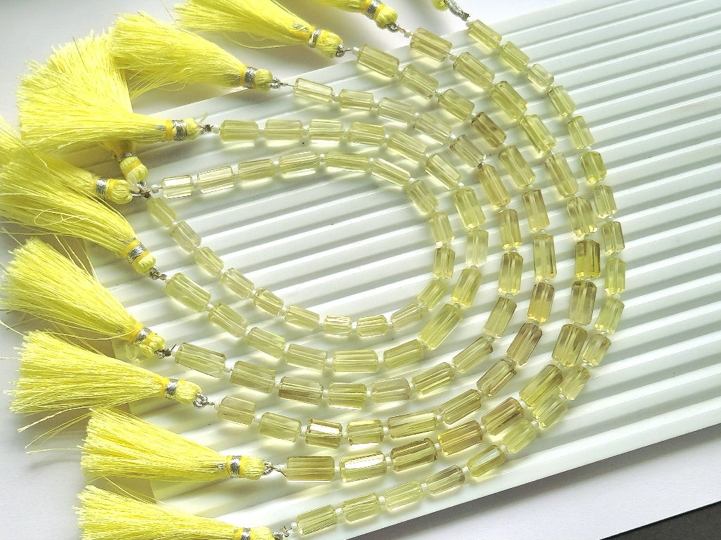 Natural Lemon Quartz Faceted Cylindrical Gemstone Beads