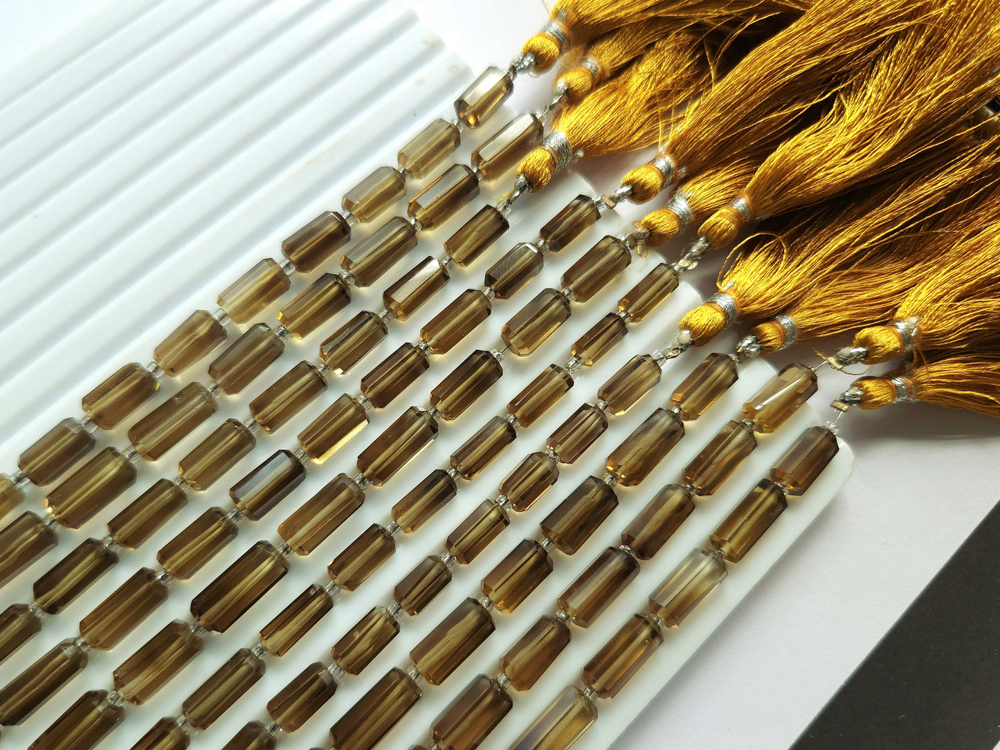 Natural Beer Quartz Faceted Cylindrical Gemstone Beads