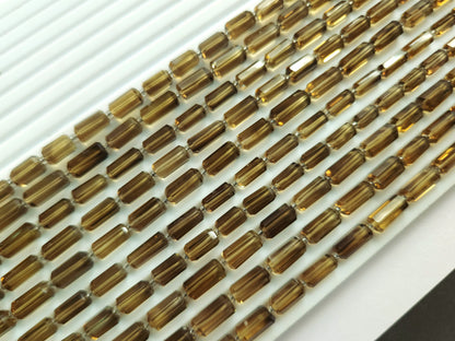 Natural Beer Quartz Faceted Cylindrical Gemstone Beads