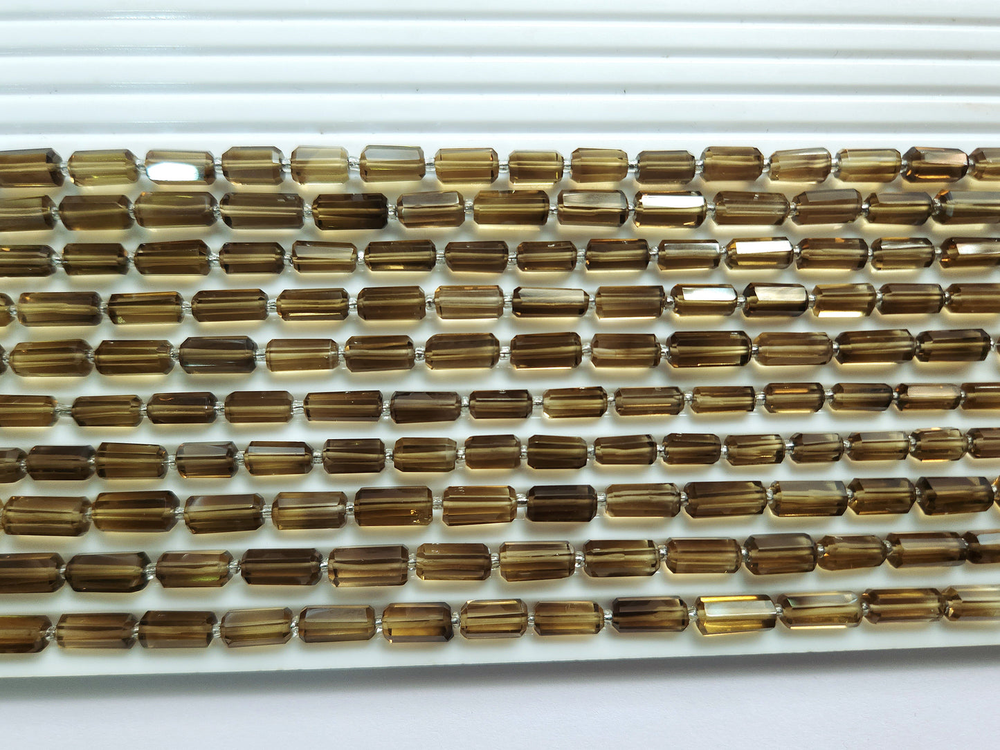 Natural Beer Quartz Faceted Cylindrical Gemstone Beads