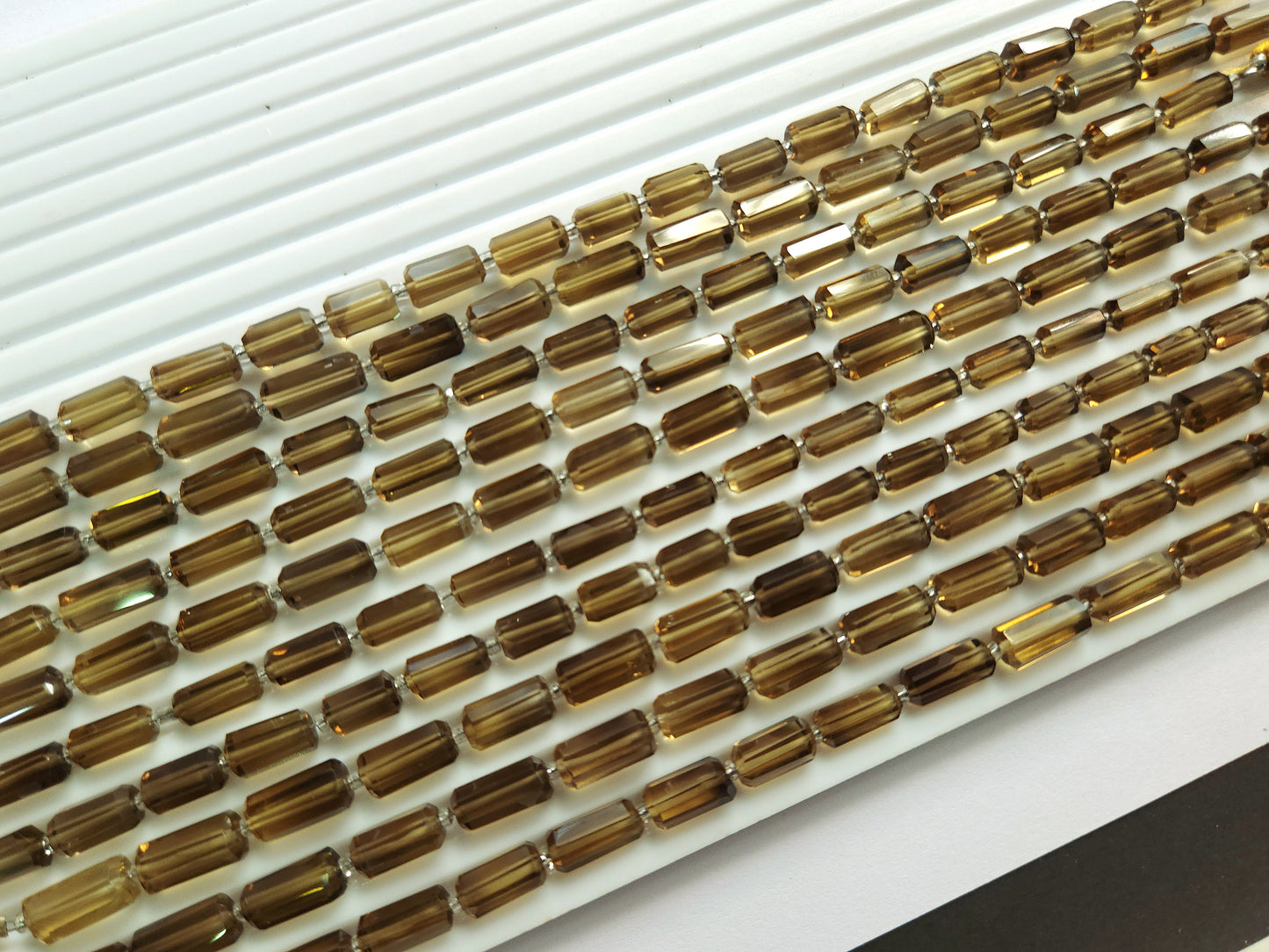 Natural Beer Quartz Faceted Cylindrical Gemstone Beads