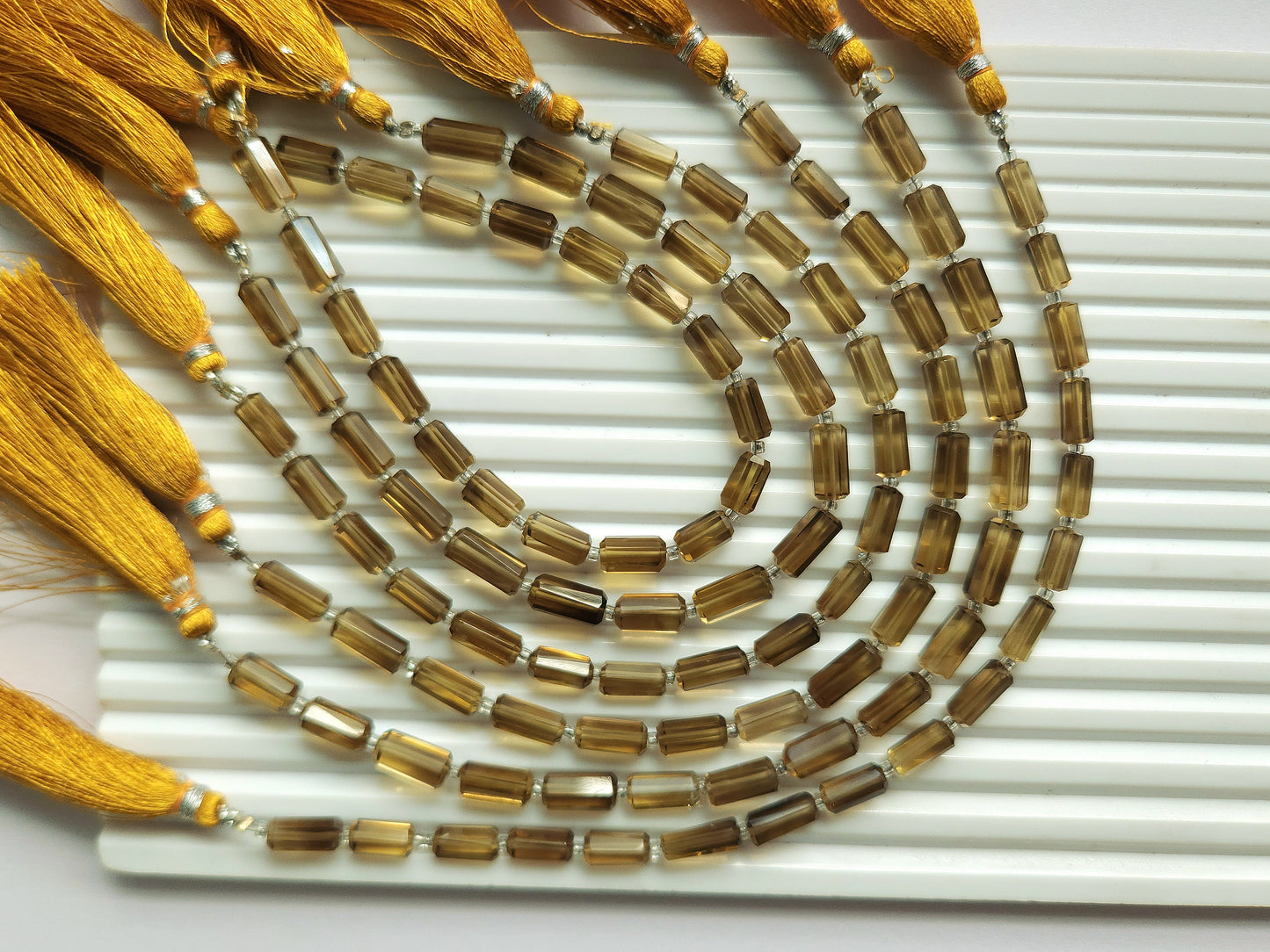 Natural Beer Quartz Faceted Cylindrical Gemstone Beads