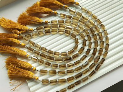 Natural Beer Quartz Faceted Cylindrical Gemstone Beads