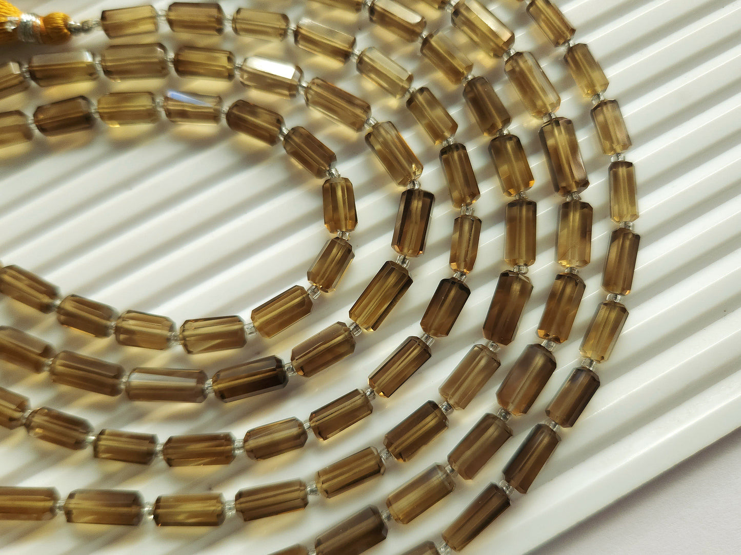 Natural Beer Quartz Faceted Cylindrical Gemstone Beads