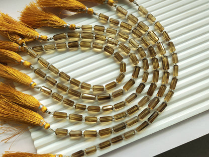 Natural Beer Quartz Faceted Cylindrical Gemstone Beads