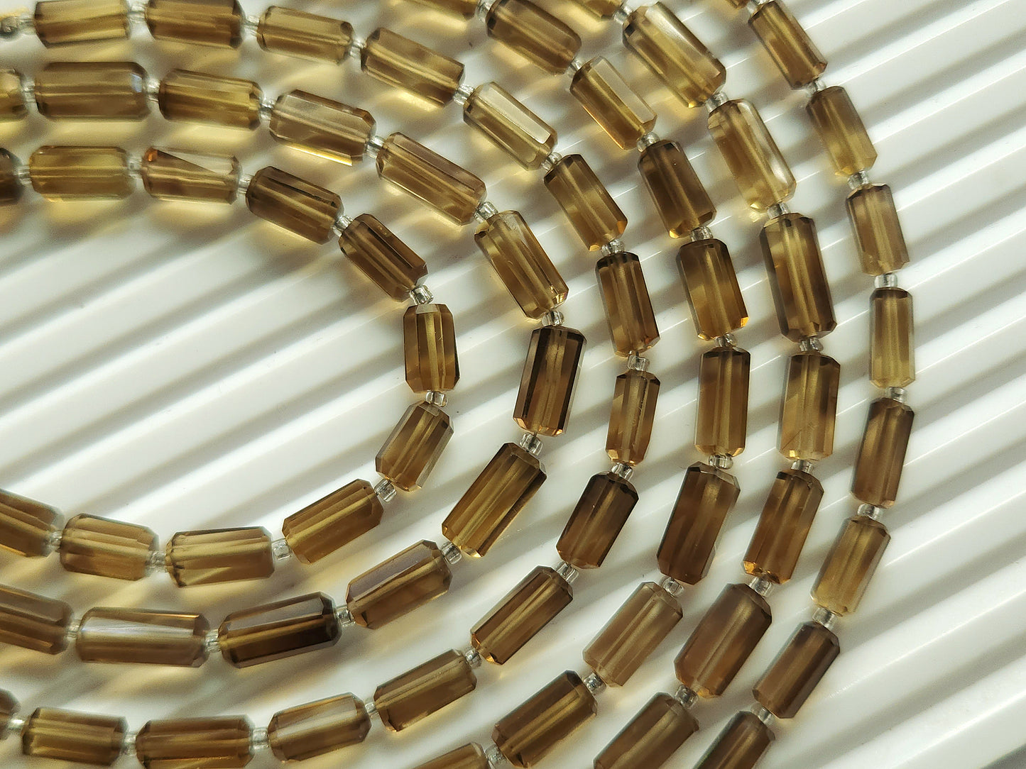 Natural Beer Quartz Faceted Cylindrical Gemstone Beads