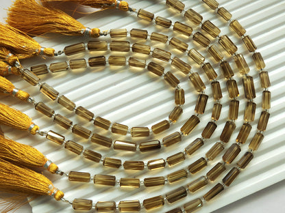 Natural Beer Quartz Faceted Cylindrical Gemstone Beads