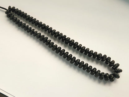 Natural Black Onyx Twisted Spiral Carved Melon Beads