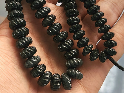 Natural Black Onyx Twisted Spiral Carved Melon Beads