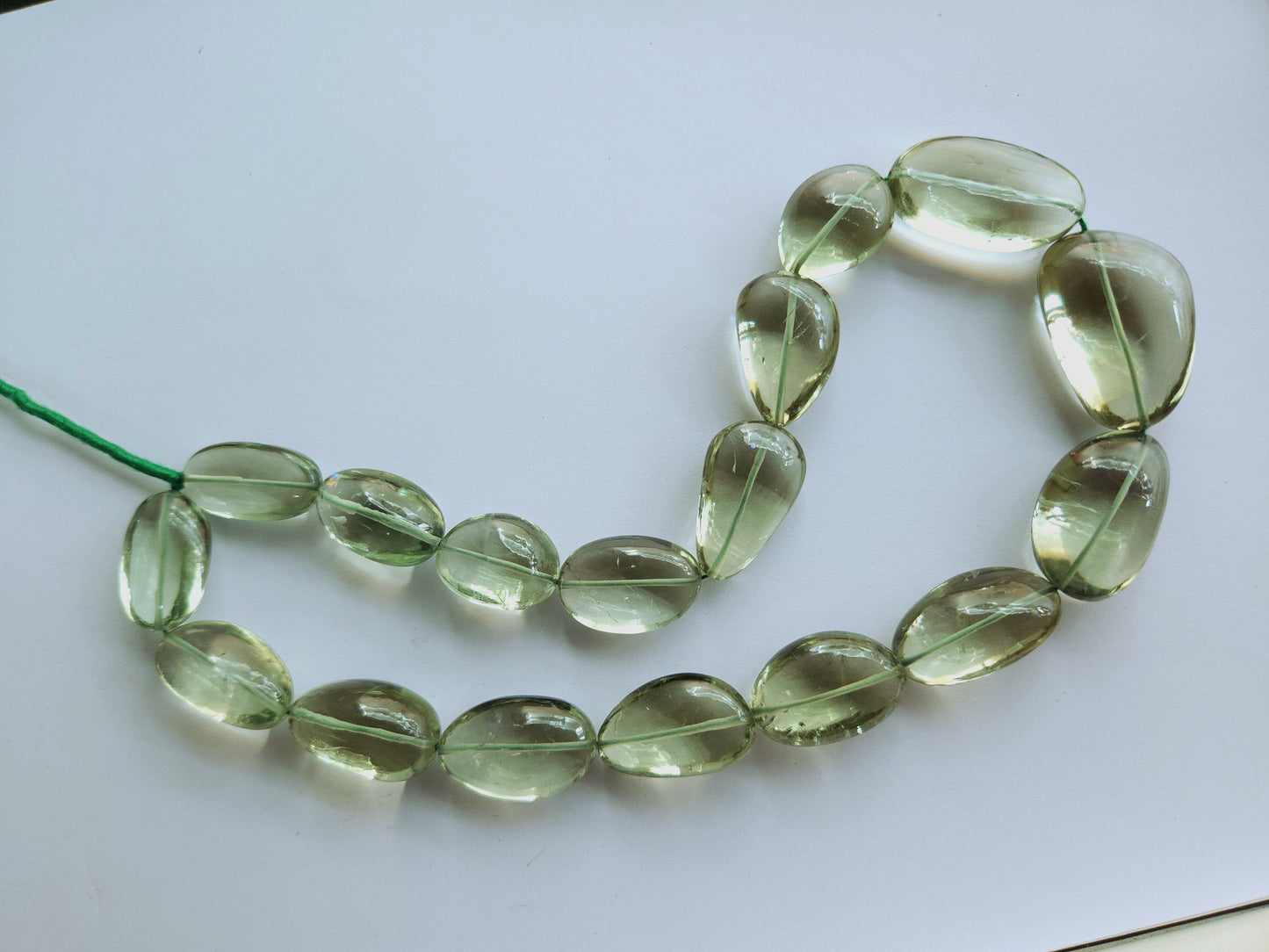 Natural Green Amethyst Gemstone Smooth Tumble Shape Beads