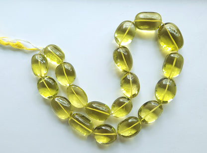 Natural Lemon Green Gold Gemstone Smooth Tumble Shape Beads