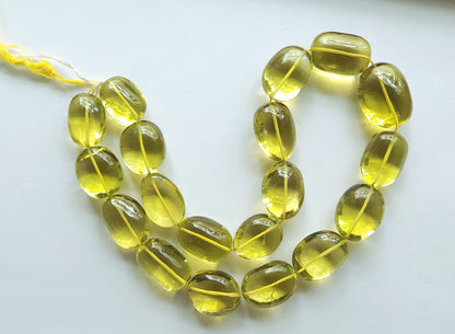 Natural Lemon Green Gold Gemstone Smooth Tumble Shape Beads