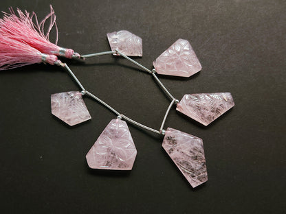 Natural Morganite Carved Fancy Uneven Shaped Matching Pairs