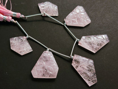 Natural Morganite Carved Fancy Uneven Shaped Matching Pairs