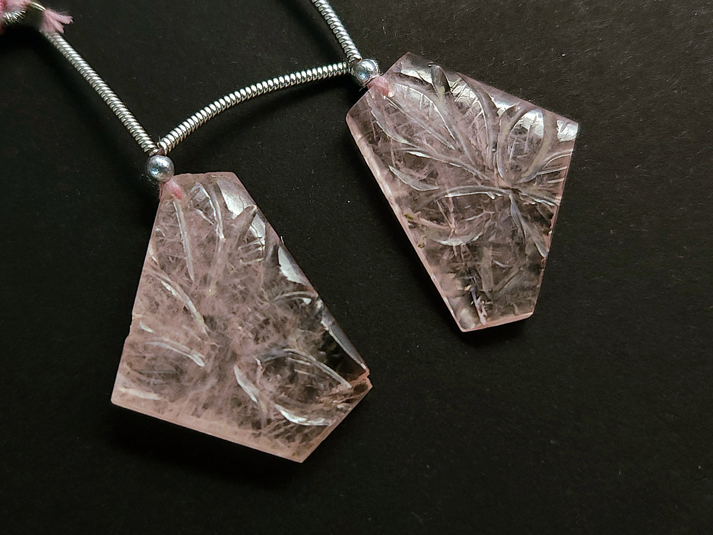 Natural Morganite Carved Fancy Uneven Shaped Matching Pairs