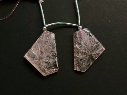 Natural Morganite Carved Fancy Uneven Shaped Matching Pairs