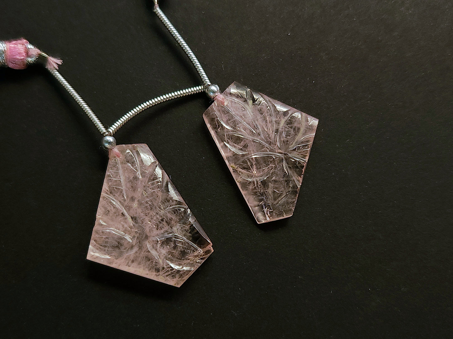 Natural Morganite Carved Fancy Uneven Shaped Matching Pairs