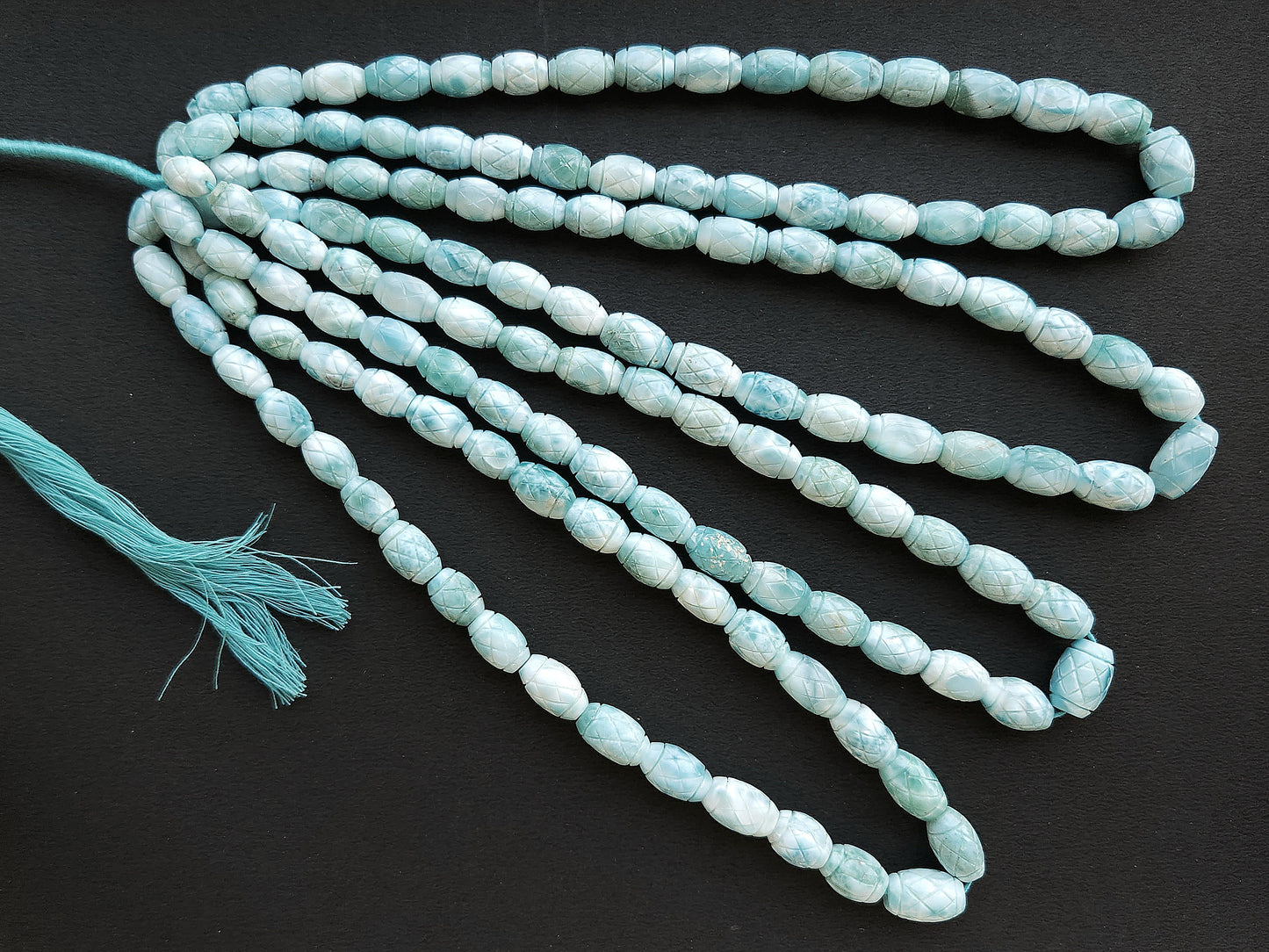 Natural Larimar Barrel Shape Hand-Carved Beads