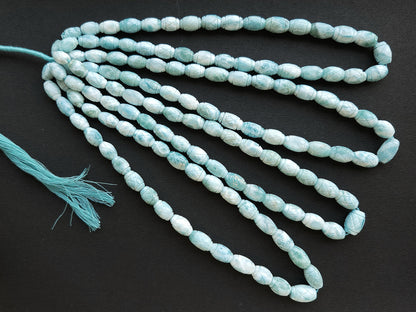 Natural Larimar Barrel Shape Hand-Carved Beads