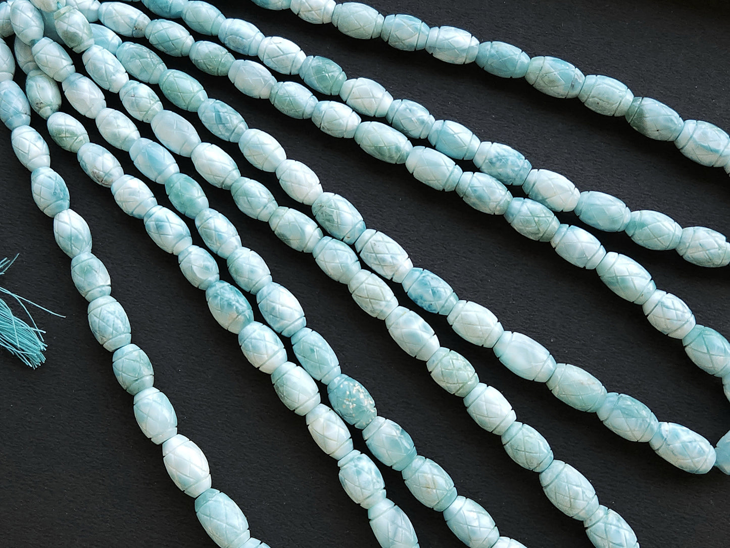 Natural Larimar Barrel Shape Hand-Carved Beads