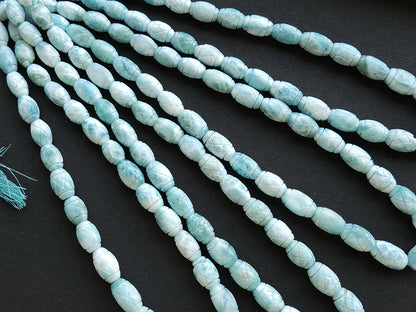Natural Larimar Barrel Shape Hand-Carved Beads