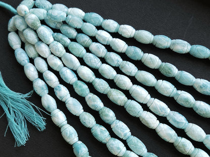 Natural Larimar Barrel Shape Hand-Carved Beads