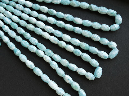 Natural Larimar Barrel Shape Hand-Carved Beads