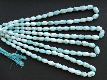 Natural Larimar Barrel Shape Hand-Carved Beads