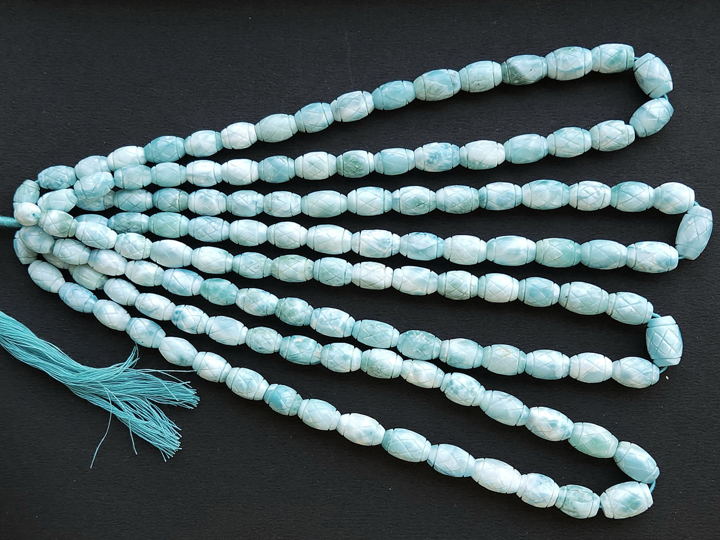Natural Larimar Barrel Shape Hand-Carved Beads