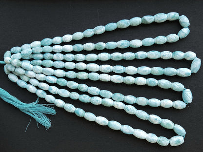 Natural Larimar Barrel Shape Hand-Carved Beads