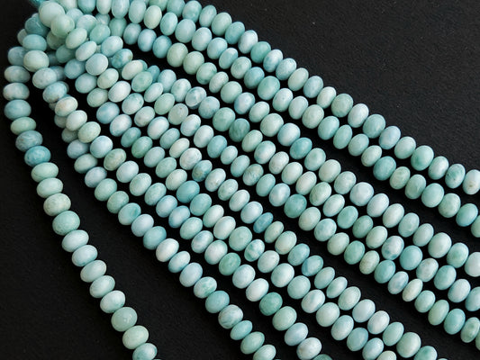 Natural Larimar Gemstone Smooth Rondelle Beads