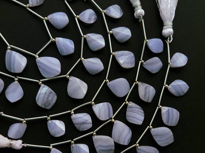 Natural Blue Lace Agate Briolette Twisted Pear Shape Gemstone Beads