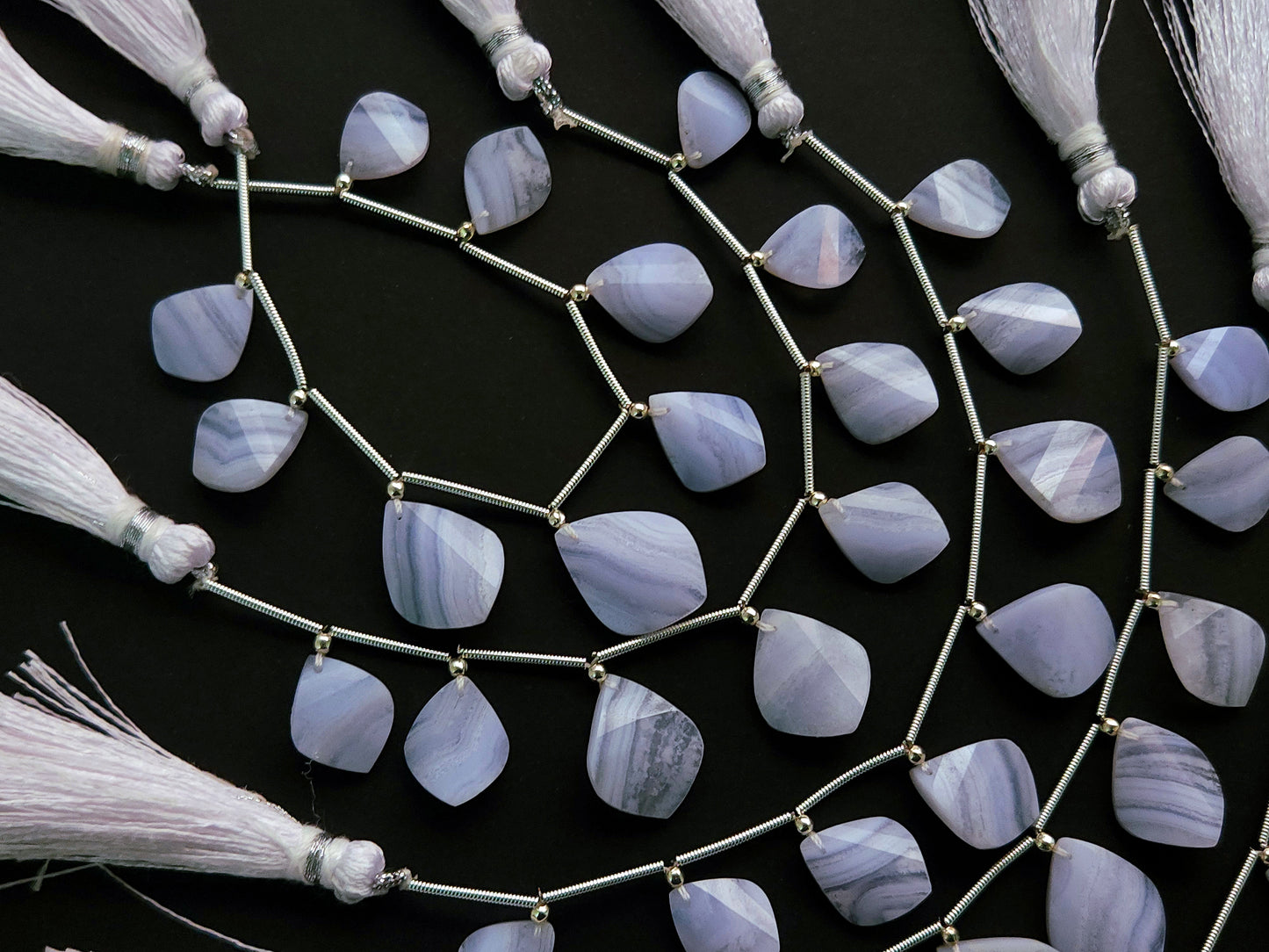 Natural Blue Lace Agate Briolette Twisted Pear Shape Gemstone Beads