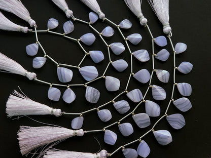 Natural Blue Lace Agate Briolette Twisted Pear Shape Gemstone Beads