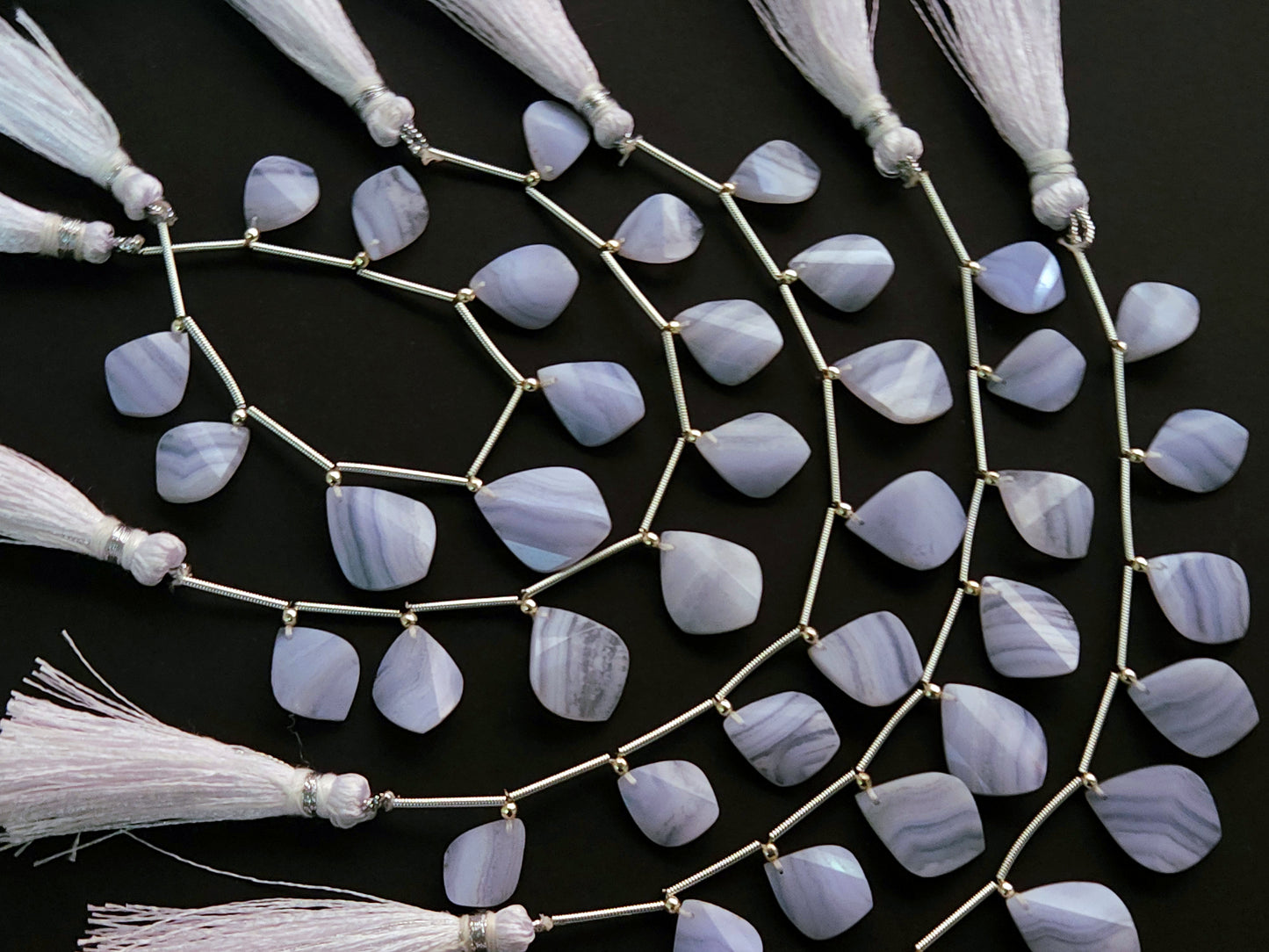 Natural Blue Lace Agate Briolette Twisted Pear Shape Gemstone Beads