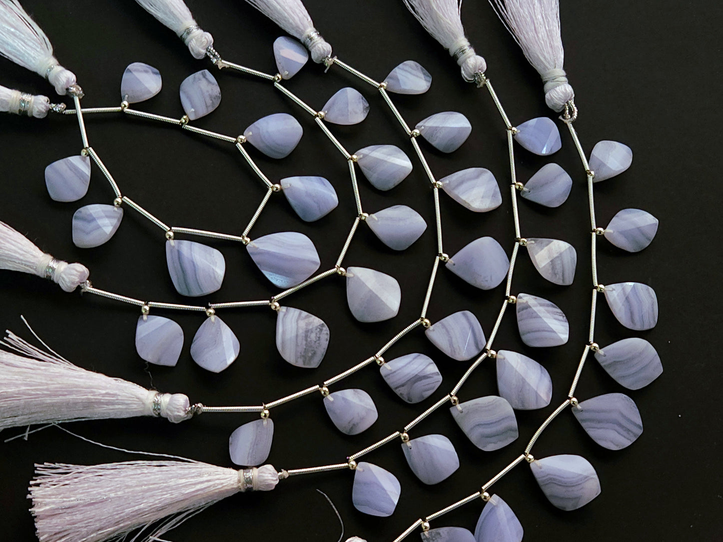 Natural Blue Lace Agate Briolette Twisted Pear Shape Gemstone Beads